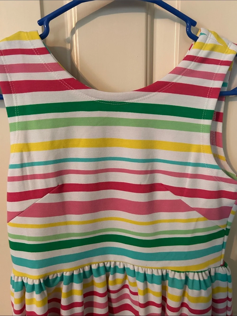 Fabkids Girls' Striped Sleeveless Summer Dress - Pink, Green & Yellow size 12